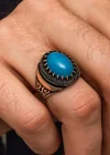 Gümüş Turkuaz Taşlı Erkek Yüzük
