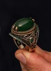 Gümüş Yeşil Akik Taşlı Erkek Yüzük