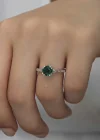 Gümüş Yeşil Baget Tek Taş Kadın Yüzük