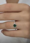 Gümüş Yeşil Baget Tek Taş Kadın Yüzük
