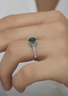 Gümüş Yeşil Baget Tek Taş Kadın Yüzük