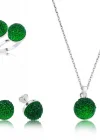 Gümüş Yeşil Kristal Bayan Set