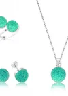 Gümüş Yeşil Kristal Taşlı Bayan Set