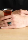 Gümüş Yeşil Zirkon Taşlı Erkek Yüzük