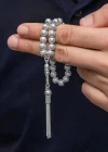 Gümüş Yuvarlak Çizgili Erkek Tesbih