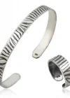 Gümüş Zebra Desenli Bileklik Ve Yüzük Set