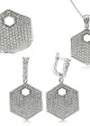 Gümüş Zirkon Taşlı Altıgen Bayan Set