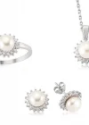 Gümüş Zirkon Taşlı İnci Bayan Set