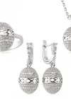 Gümüş Zirkon Taşlı Oval Bayan Set