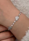 Gümüş Zirkon Taşlı Sıralı Kalp Kadın Bileklik