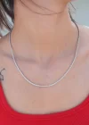 İnce Burgu Zincir Gümüş Renk Çelik Kadın Kolye