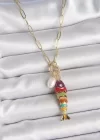 İnci Detaylı Zirkon Taşlı Rainbow Balık Figürlü Gold Renk Pirinç Kolye