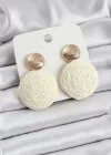 Krem Daire Figürlü Hasır Örgü Model Gold Renk Kadın Küpe