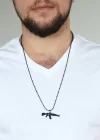 Krom Kaplama Siyah Renk Metal Tüfek Kafası Tasarım Erkek Kolye