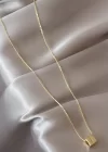Küp Model Gold Renk Zirkon Taşlı İ Harfli Kolye