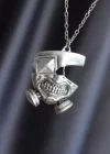 Maske Model Gümüş Renk Metal Zincirli Erkek Kolye