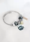 Mavi Kedi Figür Yıldız Detay Gümüş Renk Charm Çelik Kadın Bileklik