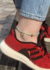Metal Ananas Detaylı Mavi Boncuklu Halhal