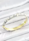 Mineli Pirinç Beyaz Gri Çiçek Desenli Gold Renk Kadın Kelepçe