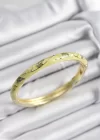 Mineli Pirinç Fıstık Yeşili Yaprak Motifli Gold Renk Kadın Kelepçe