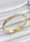 Mineli Pirinç Gold Renk Pembe Çiçek Motifli Kadın Kelepçe