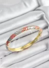 Mineli Pirinç Gri Ve Pembe Sarmal Motifli Gold Renk Kadın Kelepçe