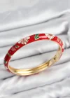 Mineli Pirinç Kırmızı Çiçek Motifli Gold Kadın Kelepçe