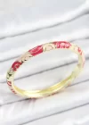 Mineli Pirinç Kırmızı Pembe Sarmal Desenli Gold Renk Kadın Kelepçe