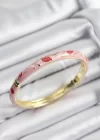 Mineli Pirinç Kırmızı ve Pembe Yaprak Motifli Gold Renk Kadın Kelepçe