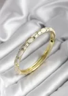 Mineli Pirinç Krem Çiçek Desenli Gold Renk Kadın Kelepçe (çap 60 mm)