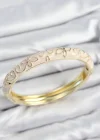 Mineli Pirinç Krem Çiçek Motifli Gold Kadın Kelepçe