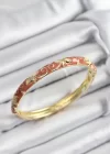 Mineli Pirinç Krem Çiçek Motifli Gold Renk Kadın Kelepçe