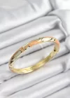 Mineli Pirinç Krem Ve Turuncu Mermer Motifli Gold Renk Kadın Kelepçe