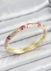 Mineli Pirinç Pembe Çiçek Desenli Kadın Kelepçe