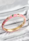 Mineli Pirinç Pembe Çiçek Motifli Gold Kadın Kelepçe