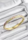 Mineli Pirinç Pembe Hardal Ve Krem Çiçek Motifli Gold Renk Kadın Kelepçe