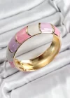 Mineli Pirinç Pembe Mor Beyaz Renk Motif Desenli Kadın Kelepçe