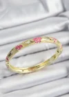 Mineli Pirinç Pembe Ve Hardal Çiçek Motifli Gold Renk Kadın Kelepçe
