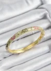 Mineli Pirinç Pembe Ve Yeşil Çiçek Motifli Gold Renk Kadın Kelepçe
