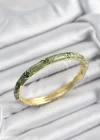 Mineli Pirinç Yeşil Çiçek Motifli Gold Renk Kadın Kelepçe