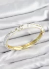 Mineli Pirinç Zirkon Taşlı Beyaz Çiçek Motifli Gold Kadın Kelepçe
