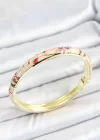 Mineli Pirinç Zirkon Taşlı Kırmızı Çiçek Desenli Gold Renk Kadın Kelepçe