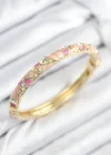 Mineli Pirinç Zirkon Taşlı Pembe Çiçek Motifli Gold Kadın Kelepçe