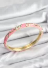 Mineli Pirinç Zirkon Taşlı Pembe Çiçek Motifli Gold Kadın Kelepçe
