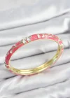 Mineli Pirinç Zirkon Taşlı Pembe Çiçek Motifli Gold Kadın Kelepçe