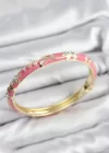 Mineli Pirinç Zirkon Taşlı Pembe Çiçek Motifli Gold Kadın Kelepçe