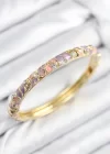 Mineli Pirinç Zirkon Taşlı Pembe Mor Çiçek Motifli Gold Kadın Kelepçe