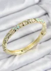 Mineli Pirinç Zirkon Taşlı Yeşil Krem Çiçek Motifli Gold Kadın Kelepçe