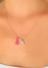 Nazar Boncuklu Pembe Renk Taşlı Rose Bayan Kolye