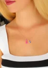 Nazar Boncuklu Pembe Renk Taşlı Rose Bayan Kolye